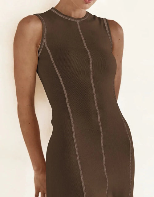 Load image into Gallery viewer, Contrast Stitching Round Neck Sleeveless Midi Dress
