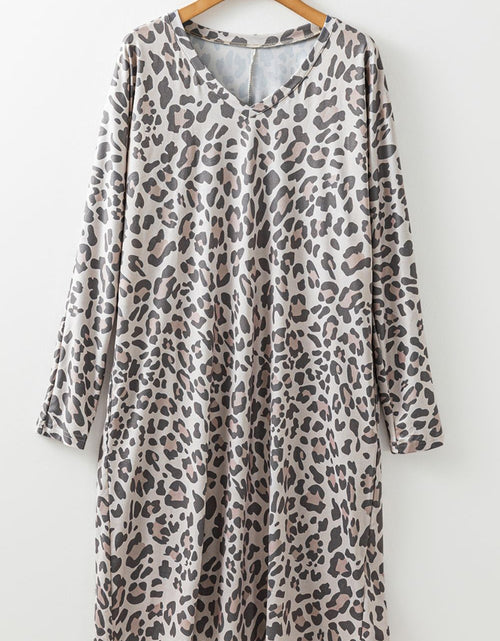 Load image into Gallery viewer, Leopard V-Neck Long Sleeve Dress

