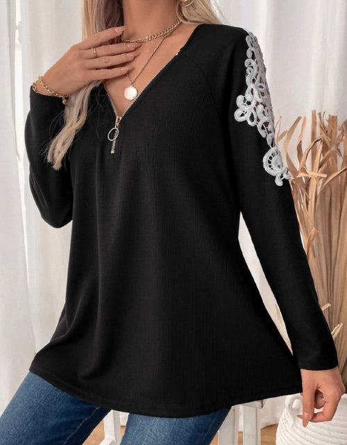 Load image into Gallery viewer, Perfee Lace Detail Quarter Zip Long Sleeve Top
