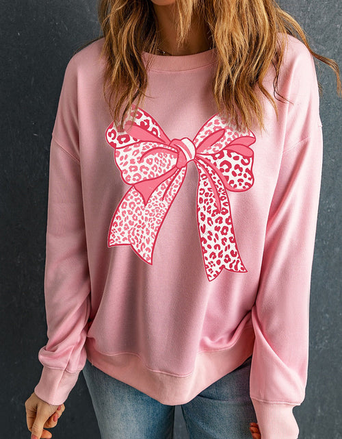 Load image into Gallery viewer, Bow Graphic Round Neck Long Sleeve Sweatshirt
