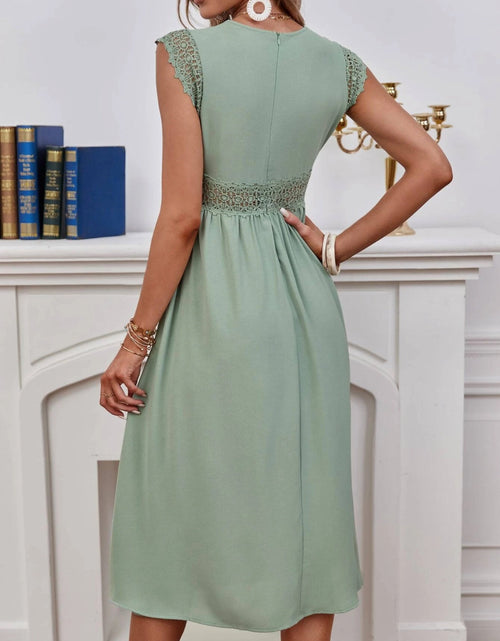 Load image into Gallery viewer, Lace Detail V-Neck Cap Sleeve Dress
