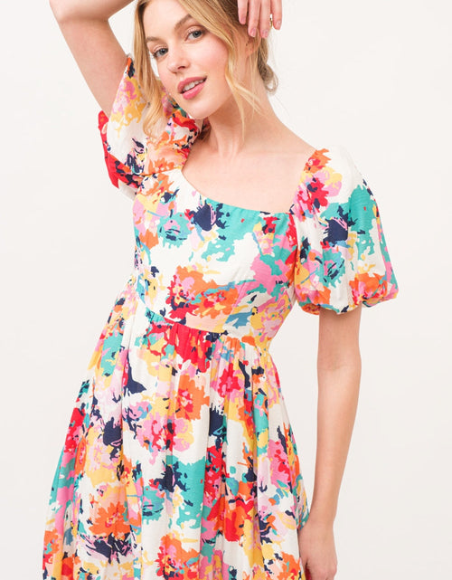 Load image into Gallery viewer, And The Why Square Neck Puff Sleeve Floral Dress
