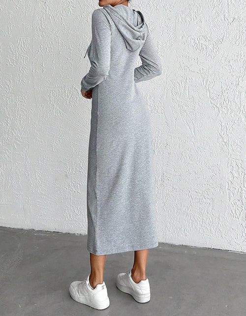 Load image into Gallery viewer, Drawstring Long Sleeve Hooded Midi Dress
