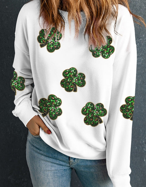 Load image into Gallery viewer, Sequin Lucky Clover Long Sleeve Sweatshirt

