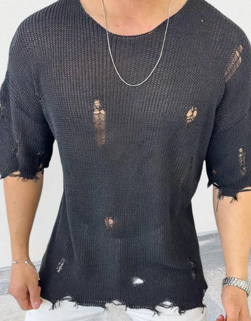 Load image into Gallery viewer, Men's Distressed Round Neck Knit Top
