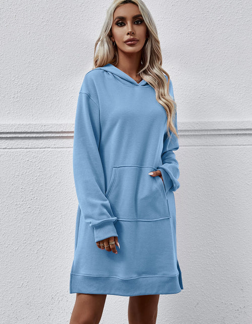 Load image into Gallery viewer, Slit Long Sleeve Hooded Dress with Pocket
