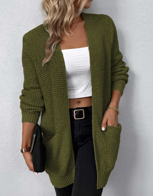 Load image into Gallery viewer, Rib-Knit Open Front Pocketed Cardigan

