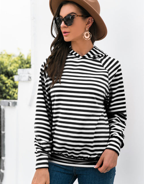 Load image into Gallery viewer, Horizontal Stripe Raglan Sleeve Hoodie
