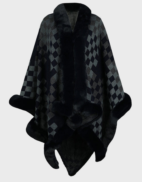 Load image into Gallery viewer, Fuzzy Checkered Long Sleeve Poncho
