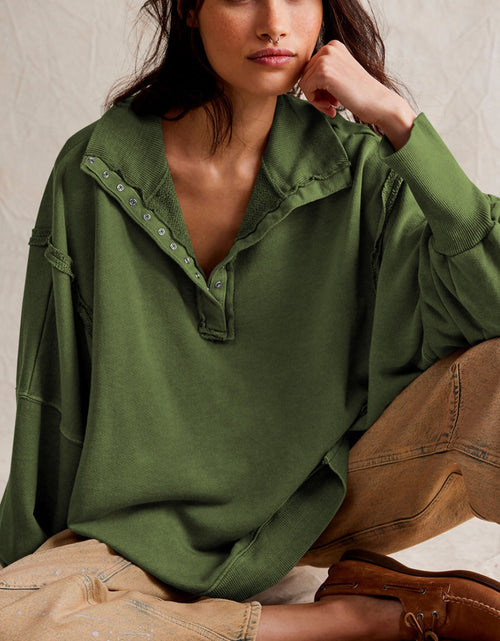 Load image into Gallery viewer, Exposed Seam Side Slit Long Sleeve Sweatshirt
