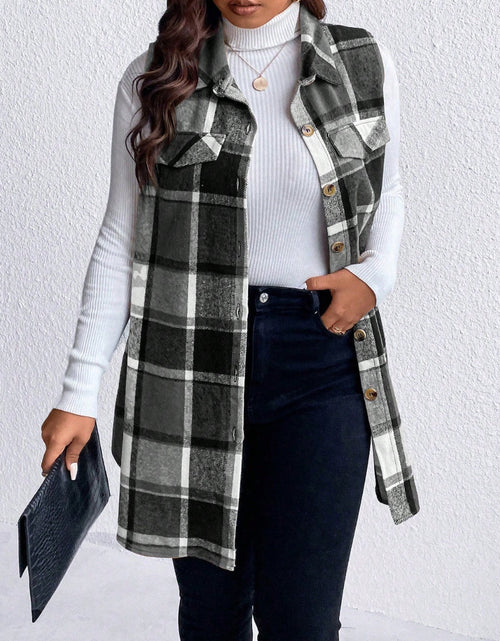 Load image into Gallery viewer, Honey Plus Size Pocketed Plaid Button Up Vest Coat
