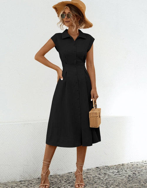 Load image into Gallery viewer, Button Up Cap Sleeve Midi Dress
