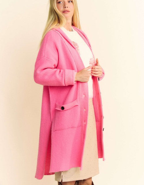 Load image into Gallery viewer, Davi &amp; Dani Side Slit Button Up Hooded Cardigan
