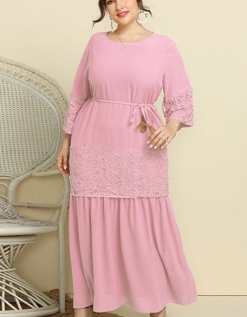 Load image into Gallery viewer, Plus Size Spliced Lace Tassel Belted Dress
