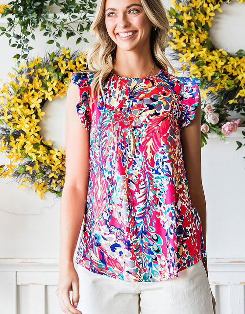 Load image into Gallery viewer, Abstract Print Ruffle Shoulder Top
