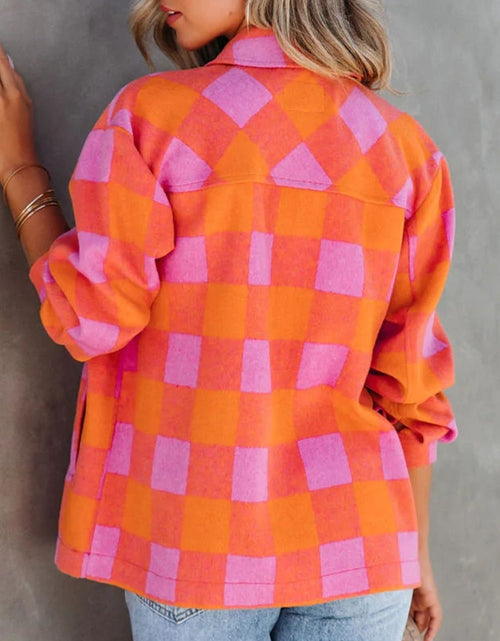 Load image into Gallery viewer, Plaid Collared Neck Button Up Jacket
