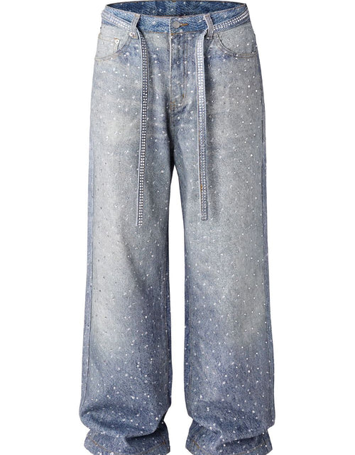 Load image into Gallery viewer, Men's Washed Rhinestone Jeans with Rhinestone Belt
