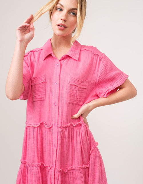 Load image into Gallery viewer, And The Why Full Size Raw Edge Washed Tiered Shirt Dress
