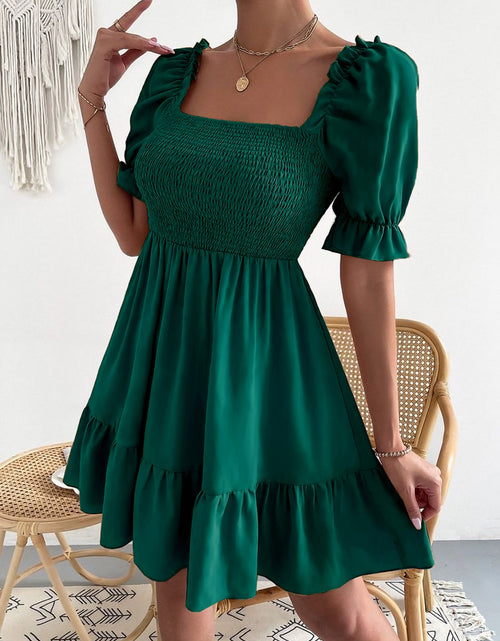 Load image into Gallery viewer, Smocked Square Neck Short Sleeve Dress
