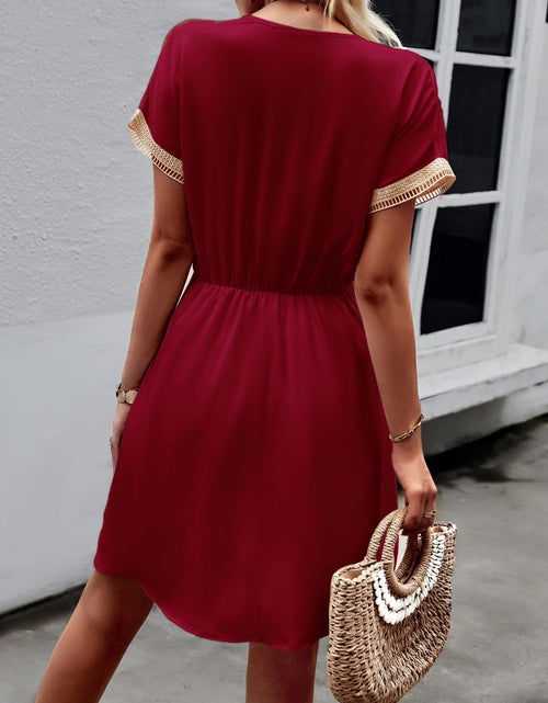 Load image into Gallery viewer, Devine Contrast Trim V-Neck Short Sleeve Mini Dress
