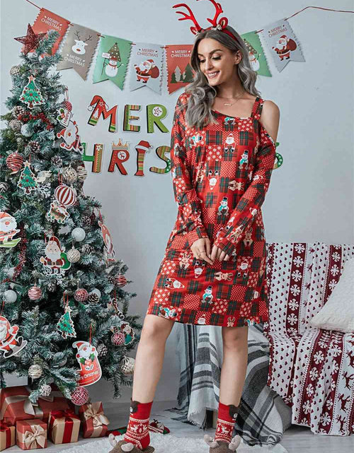 Load image into Gallery viewer, Christmas Asymmetrical Neck Long Sleeve Dress
