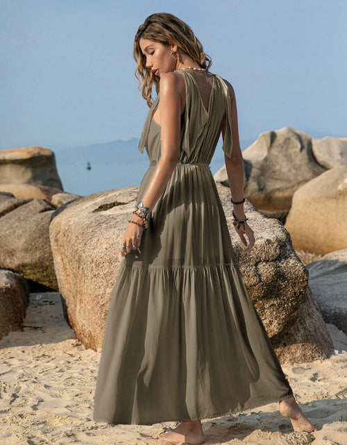 Load image into Gallery viewer, V-Neck Tie Shoulder Crochet Maxi Dress
