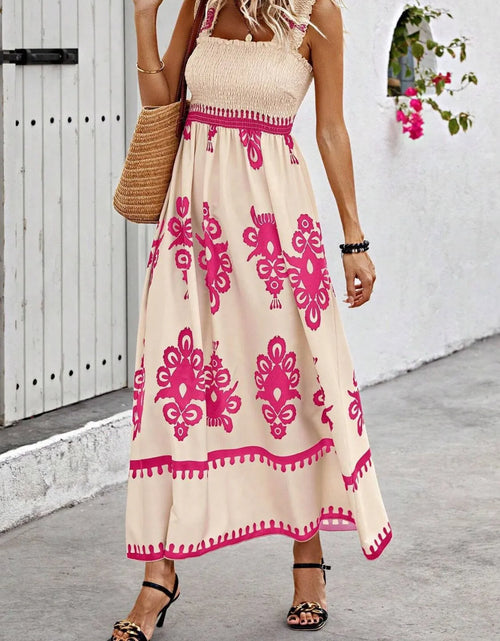 Load image into Gallery viewer, Smocked Printed Wide Strap Maxi Dress

