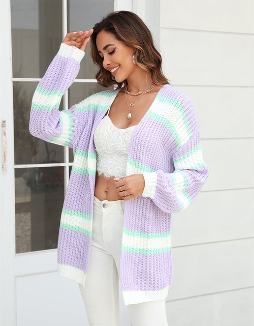 Load image into Gallery viewer, Angel Wings Color Block Ribbed Dropped Shoulder Open Front Cardigan
