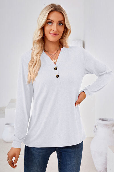 Load image into Gallery viewer, Notched Button Detail Long Sleeve T-Shirt
