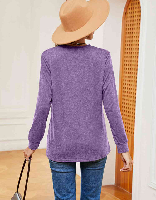 Load image into Gallery viewer, Buttoned Notched Neck Long Sleeve Top
