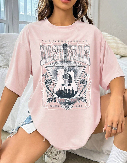 Load image into Gallery viewer, Guitar Graphic Round Neck Half Sleeve T-Shirt
