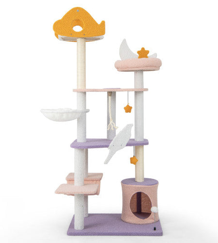 66 Inch Cute Cat Tree Cats Multi-level Tall Cat Tower with Sisal Covered Scratching Posts-Purple