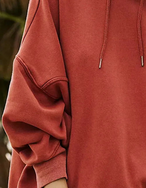 Load image into Gallery viewer, Drawstring Dropped Shoulder Long Sleeve Hoodie
