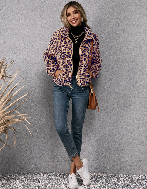 Load image into Gallery viewer, Ivy Lane Drawstring Leopard Zip Up Jacket
