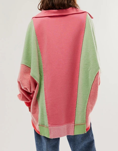 Load image into Gallery viewer, High-Low Exposed Seam Contrast Long Sleeve Sweatshirt
