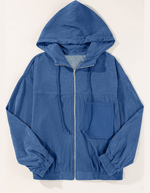 Load image into Gallery viewer, Drawstring Zip Up Long Sleeve Hooded Jacket
