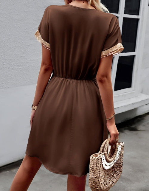 Load image into Gallery viewer, Devine Contrast Trim V-Neck Short Sleeve Mini Dress
