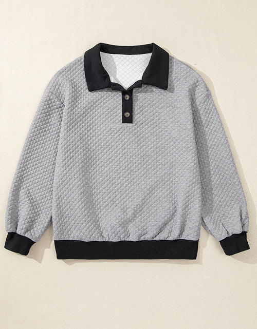 Load image into Gallery viewer, Texture Quarter Button Long Sleeve Sweatshirt
