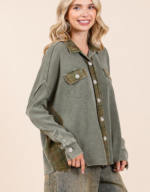 Load image into Gallery viewer, Mittoshop Mineral Washed Plaid Button Down Shacket
