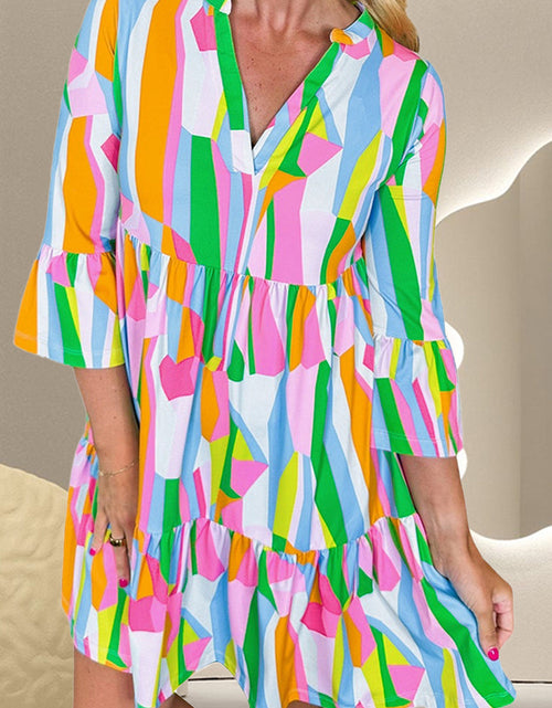 Load image into Gallery viewer, Color Block Three-Quarter Sleeve Mini Dress
