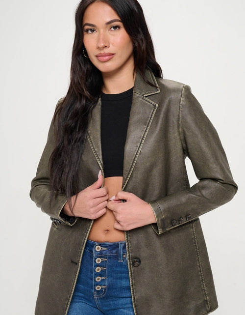 Load image into Gallery viewer, Coalition LA Single-Breasted Vegan Leather Blazer
