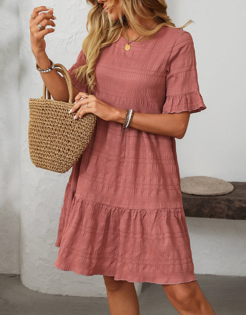 Load image into Gallery viewer, Mandy Ruffled Ruched Round Neck Half Sleeve Dress

