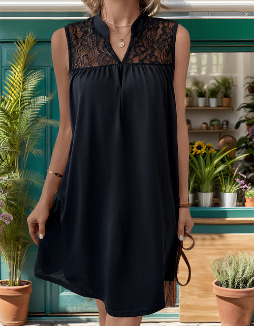 Load image into Gallery viewer, Perfee Lace Detail Notched Sleeveless Mini Dress

