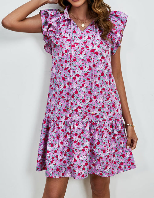 Load image into Gallery viewer, Tied Floral Cap Sleeve Mini Dress
