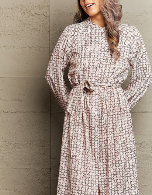 Load image into Gallery viewer, Perfee Printed Tie Waist Long Sleeve Dress
