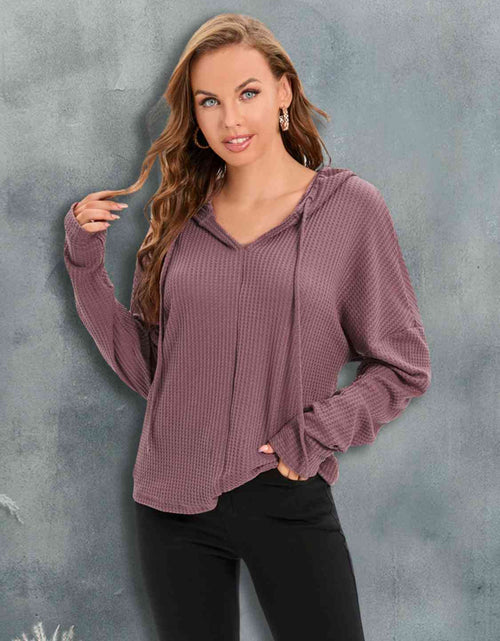 Load image into Gallery viewer, Waffle-Knit Drawstring Drop Shoulder Hoodie
