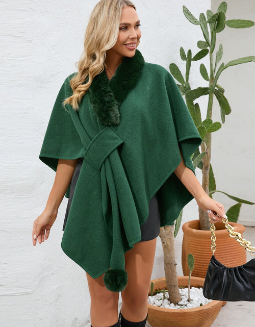 Load image into Gallery viewer, Fuzzy Trim Open Front Poncho
