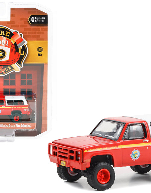 Load image into Gallery viewer, 1984 Chevrolet M1009 Red with White Camper Shell "Alaska State Fire Marshal" "Fire &amp; Rescue" Series 4 1/64 Diecast Model Car by Greenlight
