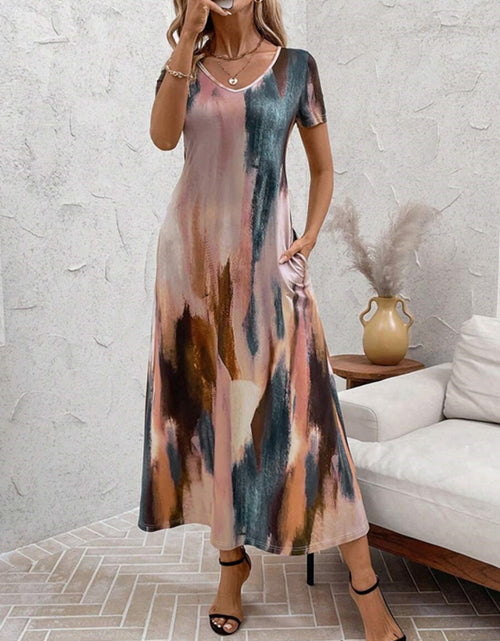 Load image into Gallery viewer, Tie-Dye V-Neck Short Sleeve Midi Tee Dress
