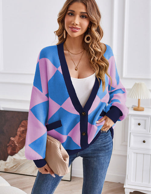 Load image into Gallery viewer, Geometric Lantern Sleeve Cardigan with Pockets
